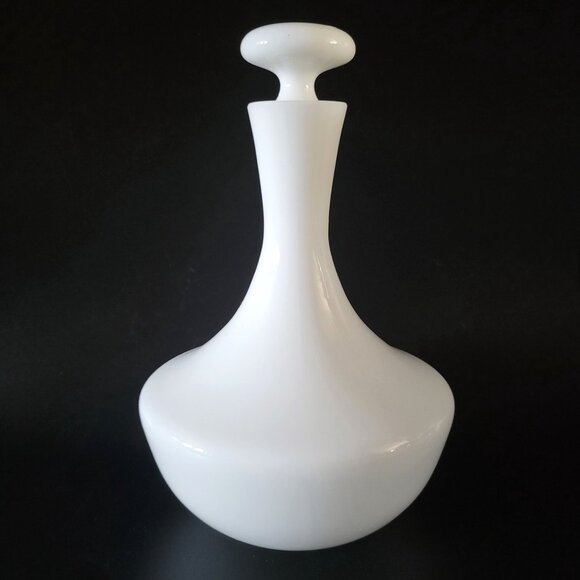 Vintage Portuguese White Opaline Glass Decanter With Solid Top By Block - Picture 2 of 5